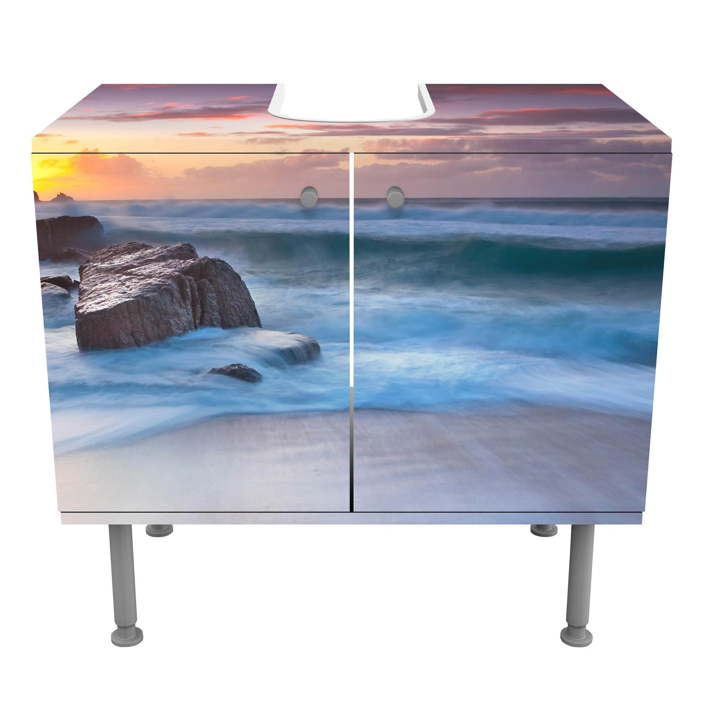 WASCHBECKENUNTERSCHRANK Am Meer in Cornwall 60/55/35 cm - Blau, Holzwerkstoff (60/55/35cm) - Bilderwelten