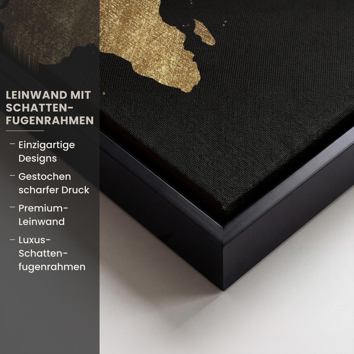LEINWAND Bilder mit Rahmen - Weltkarte - Gold - Luxus - Erde - Schwarz - 20x30 - Goldfarben, Textil (20/30cm) - MuchoWow