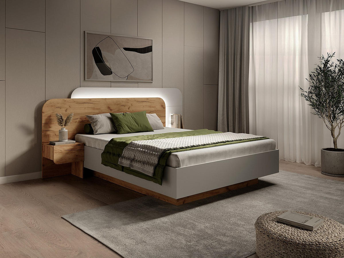 BETT mit Bettkasten - 2 Personen - holz - naturfarben hell, weiß Desado - Naturfarben/Weiß, Holz (160/200cm) - Vente-Unique