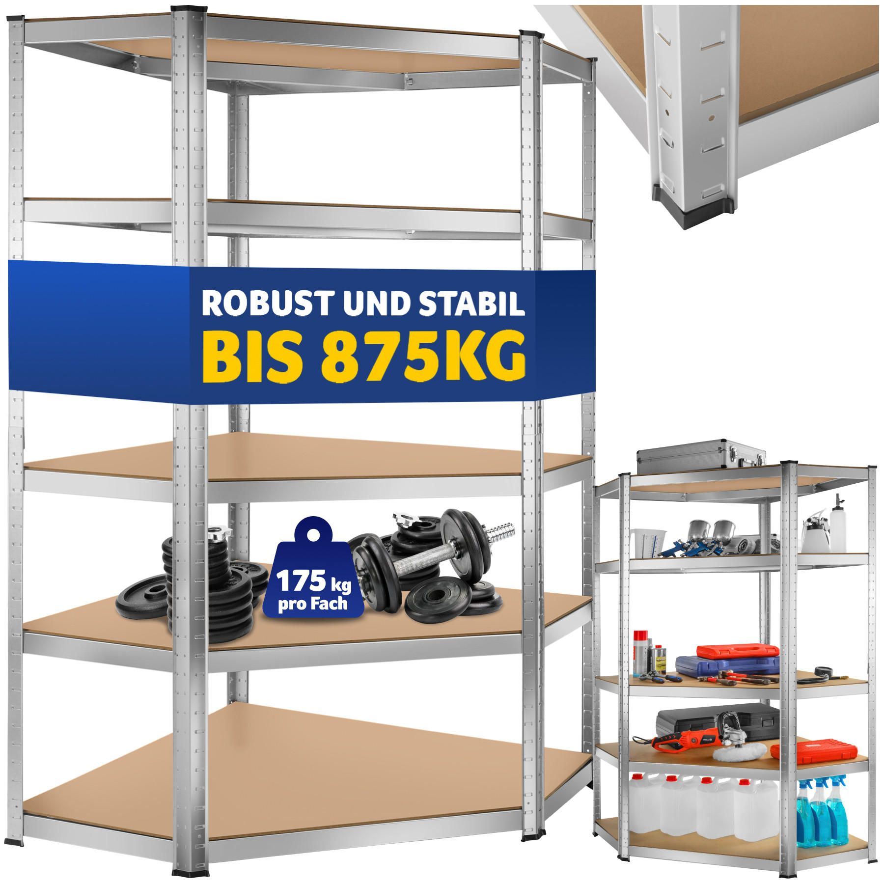 SCHWERLASTREGAL ,schnelle Montage,silber - Silberfarben, Metall (89.5/180/89.5cm) - tectake