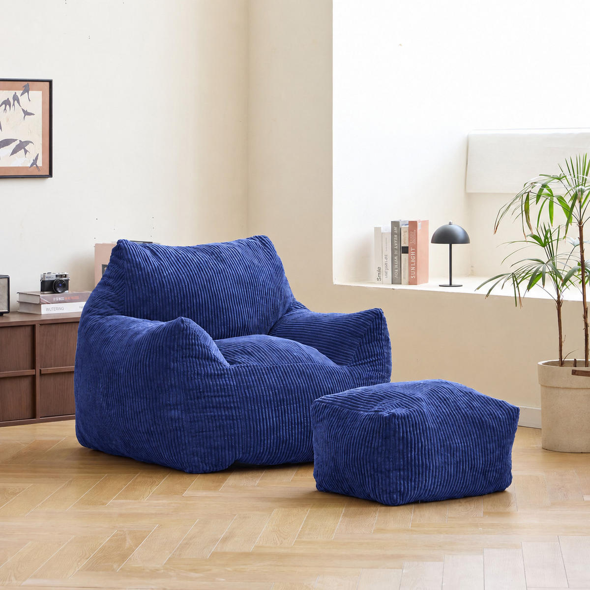 POUF kord Blau - Blau, Textil (95/80/95cm) - Nordlys