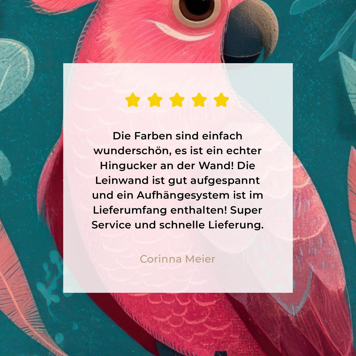 LEINWANDBILD Kakadu - Tropische Blätter - Zweig Wandbild Wohnzimmer 50x50 cm - Petrol, Textil (50/50cm) - MuchoWow