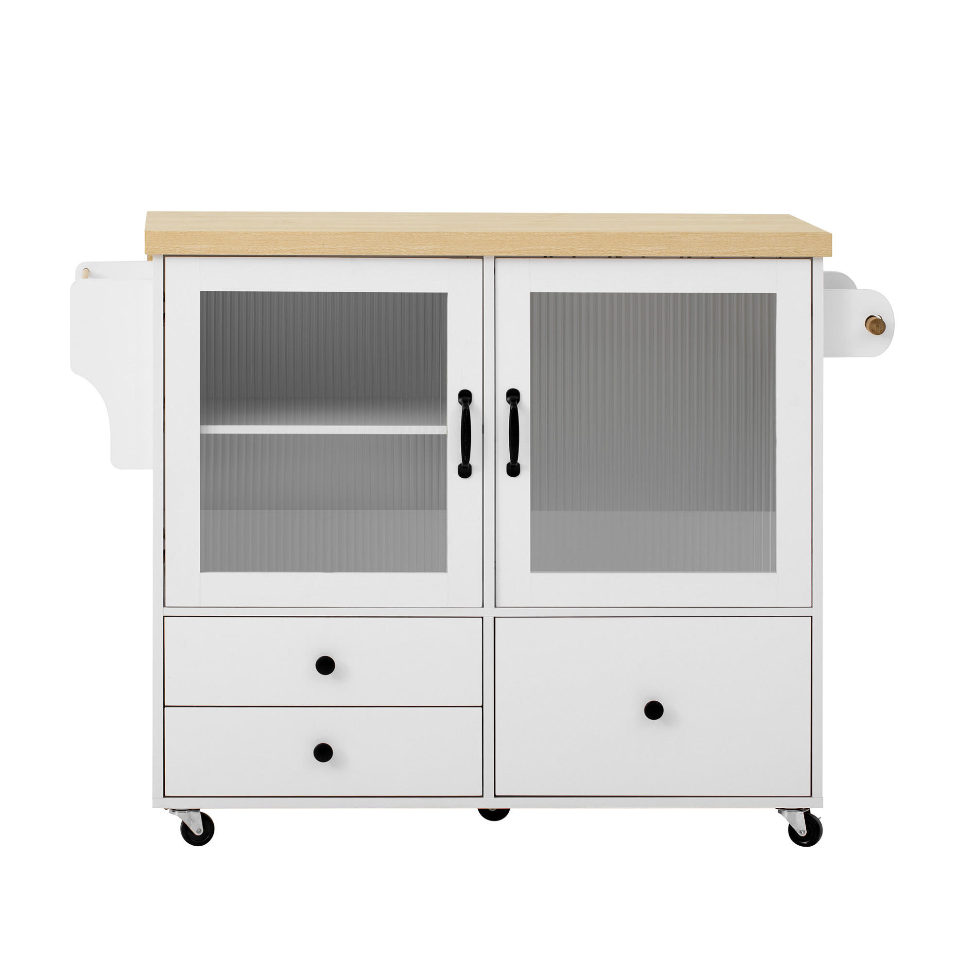 KÜCHENINSEL 100/42-70/91,5 cm aus MDF mit Rollen und klappbarer Arbeitsplatte Weiß/Natur - Weiß, Holzwerkstoff (100/91.5/70cm) - Modenvie