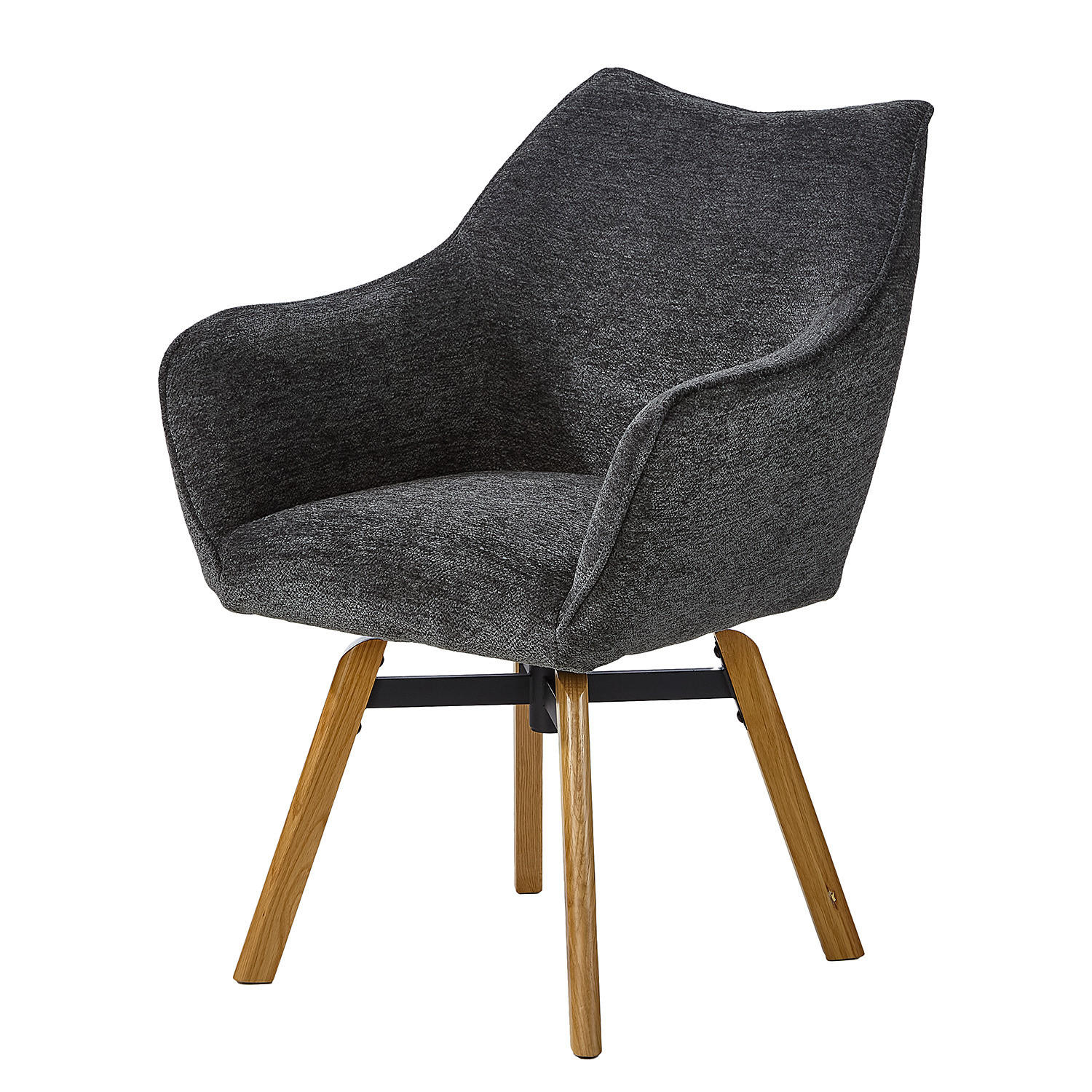 DREHBARER ARMLEHNENSTUHL - Schwarz - Chenille - Eiche - 63 x 88 x 62 cm - Eichefarben/Anthrazit, Holz/Textil (63/88/62cm) - home24