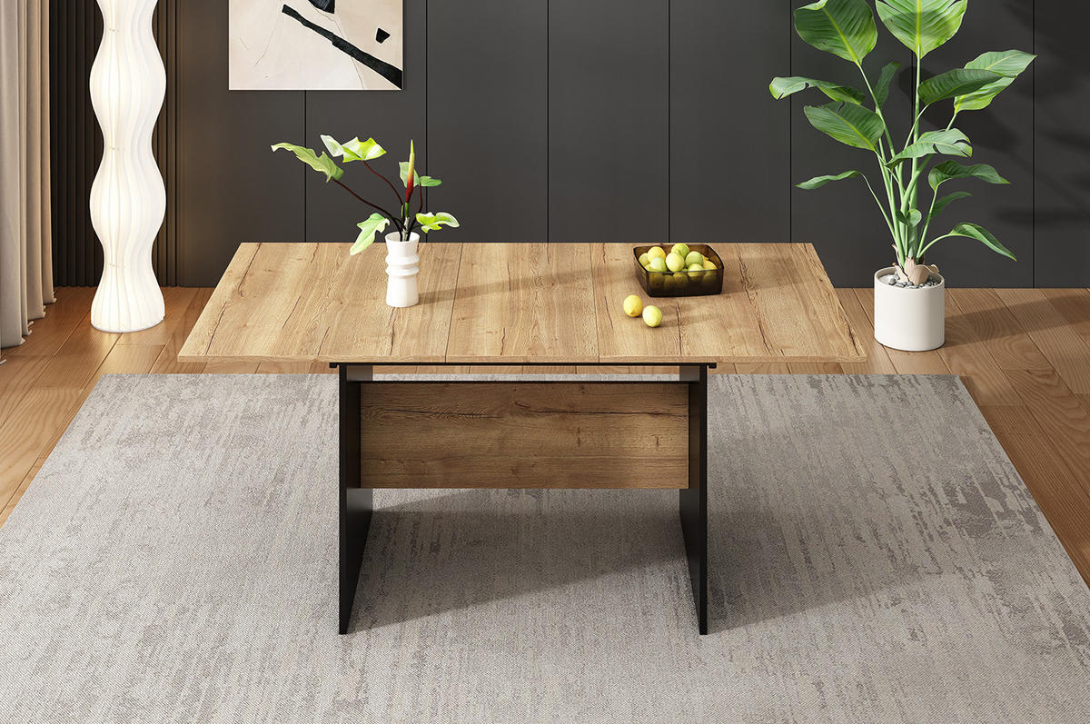 AUSZIEHTISCH in Dunkelwalnuss-Schwarz ausziehbar für 4–6 Personen - Schwarz, Holzwerkstoff (180/75/80cm) - BEAOK