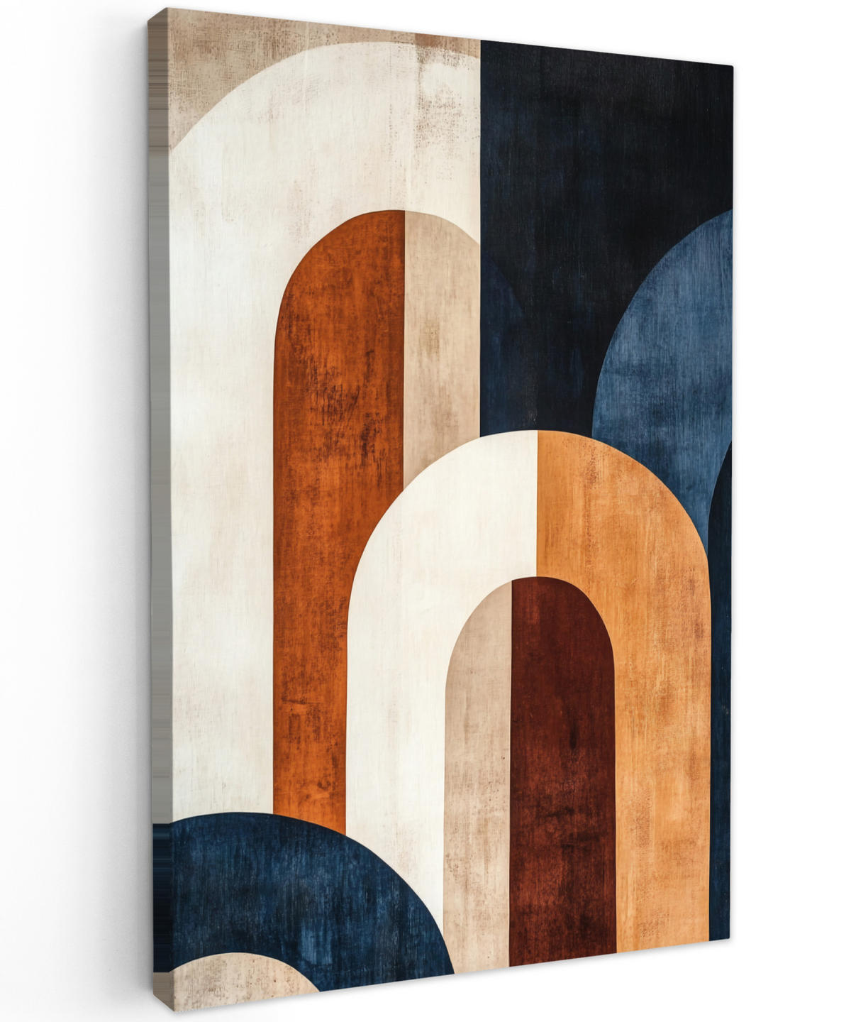 LEINWANDBILD Abstrakt - Formen - Dunkelblau 90x140 cm - Cognac, Textil (90/140cm) - MuchoWow