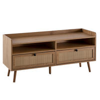 LOWBOARD Eiche-Dekor Rattan Modern Stil 120x56x39 cm mit Schubladen - Eichefarben/Braun, Holz (120/56/39cm) - KADIMA DESIGN
