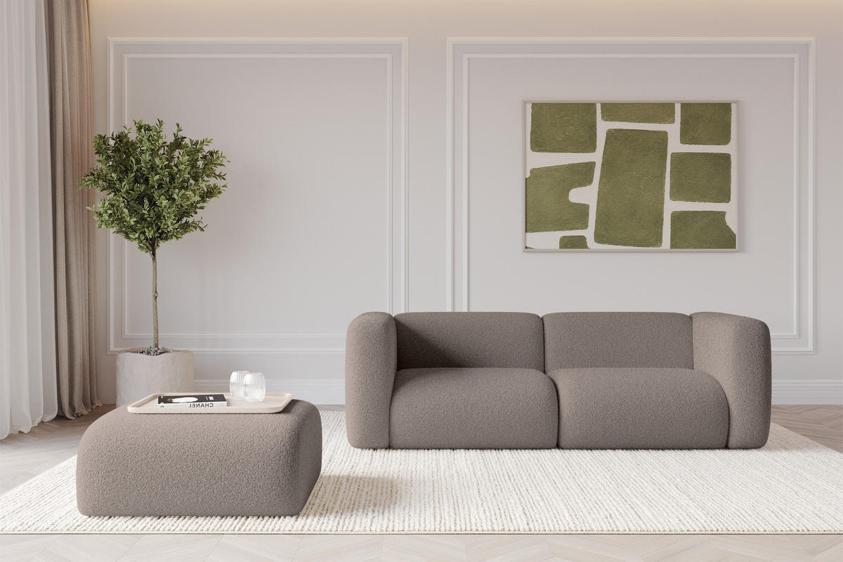 POUF MIRA-PUF 91x89x40 Braun cm Bouclé Modular Sitzhocker - Dunkelbraun/Schwarz, Holzwerkstoff/Kunststoff (91/40/89cm) - ALTDECOR