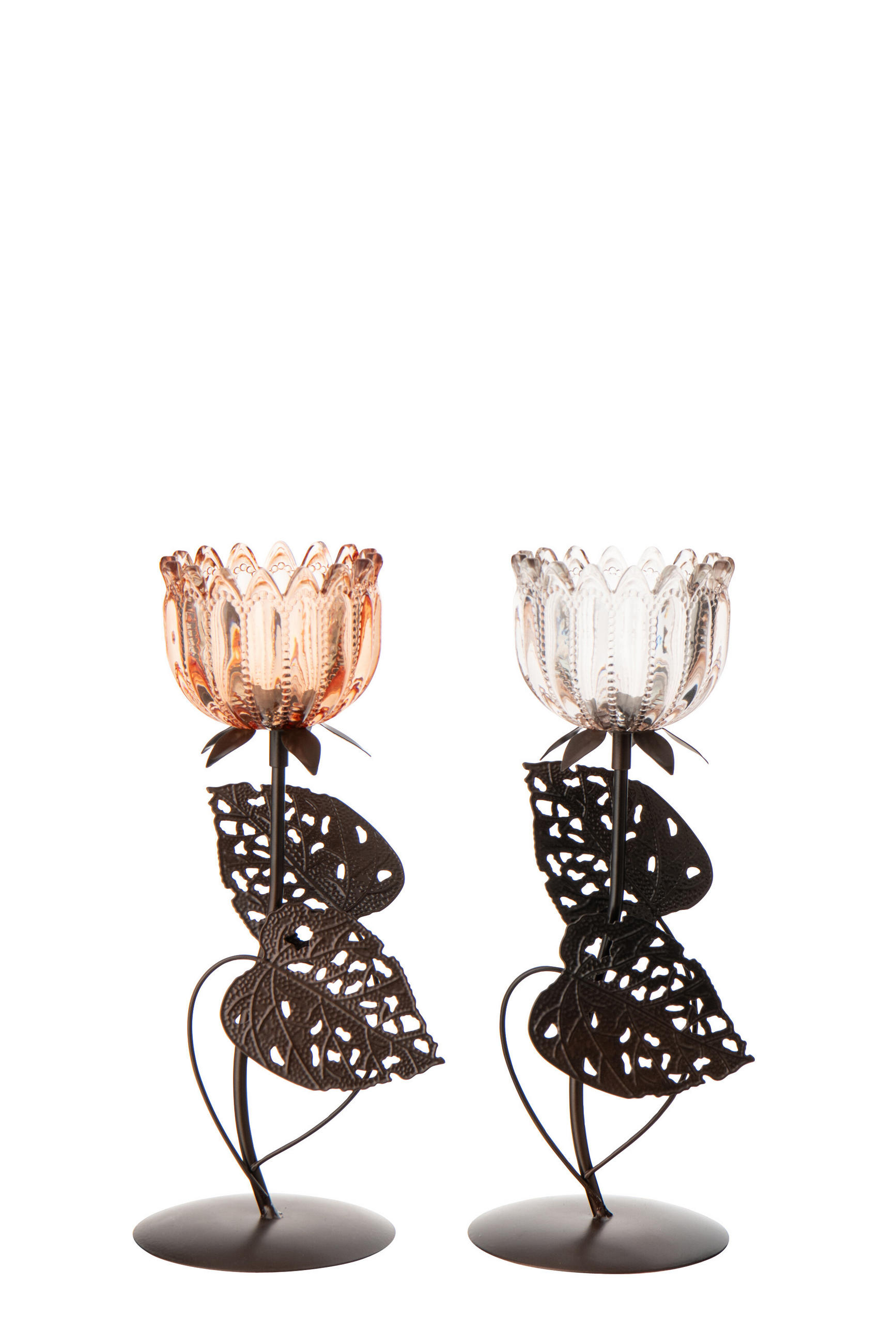 WINDLICHT BLUME (2ER SET) - Orange, Glas (10.5/28cm) - J-Line