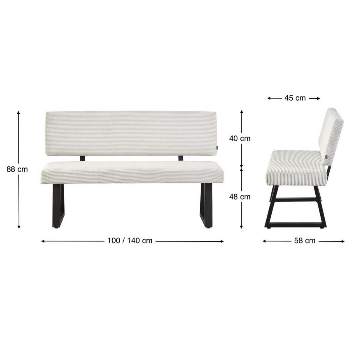 SITZBANK DOLCE - Hellgrau, Textil/Metall (140/48/48cm) - B&D Home