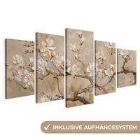 LEINWANDBILD 5er Set Beige - Blüte - Modern 150x80 cm - Greige, Textil (150/80cm) - MuchoWow