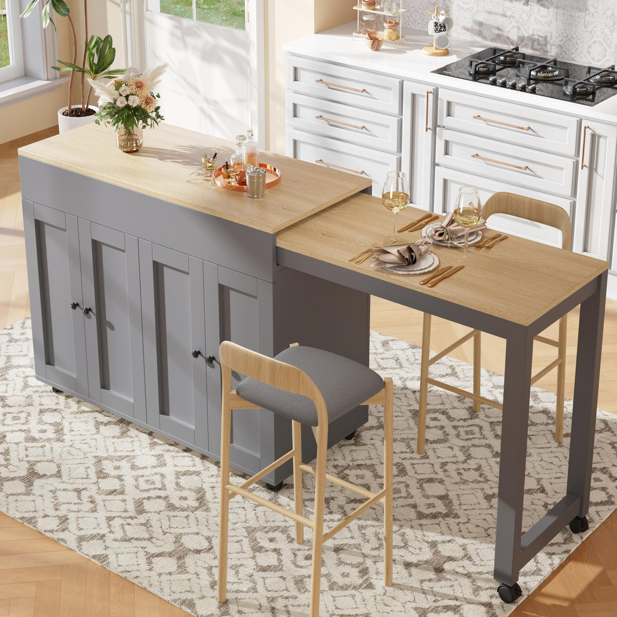 STEHTISCH/BARTISCH 117-180/50/94,6 cm mit 6 Ablagefächern in Grau - Grau, Holzwerkstoff (117/50/94.6cm) - BEAOK