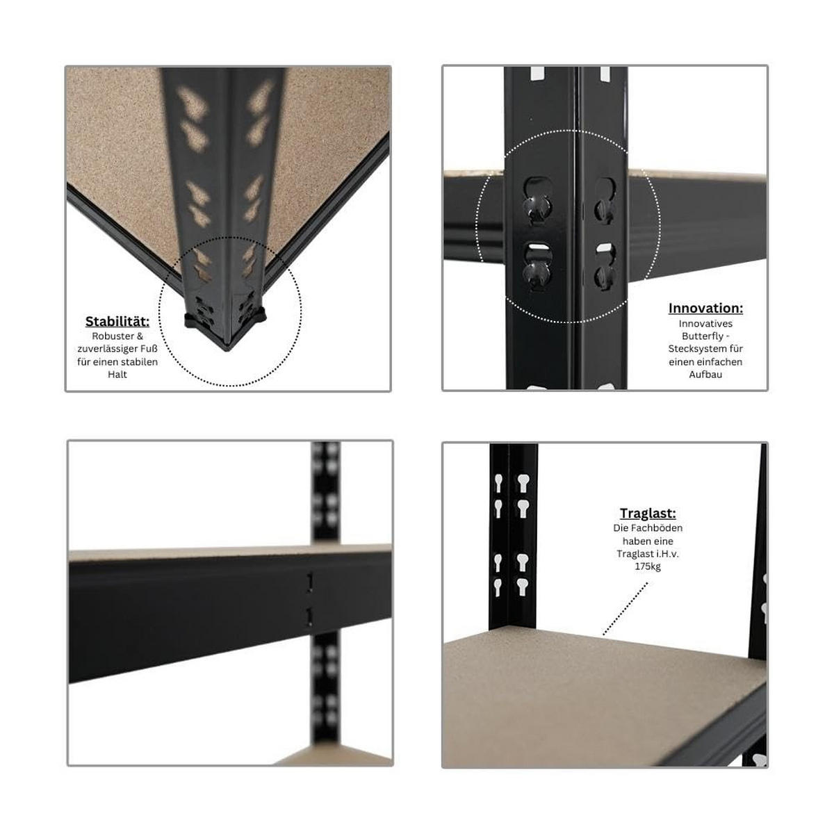 SCHWERLASTREGAL Apollo 2er-Set mit 2x 150x90x30 cm Fachlast 175 kg Schwarz - Schwarz, Metall (180/150/30cm) - PROREGAL