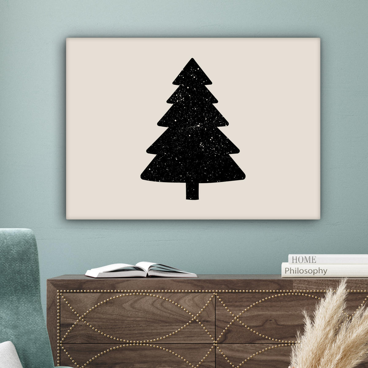 LEINWANDBILD Weihnachtsbaum - Schwarz - Urlaub - Beige Wandbilder 80x60 cm - Schwarz, Textil (80/60cm) - MuchoWow