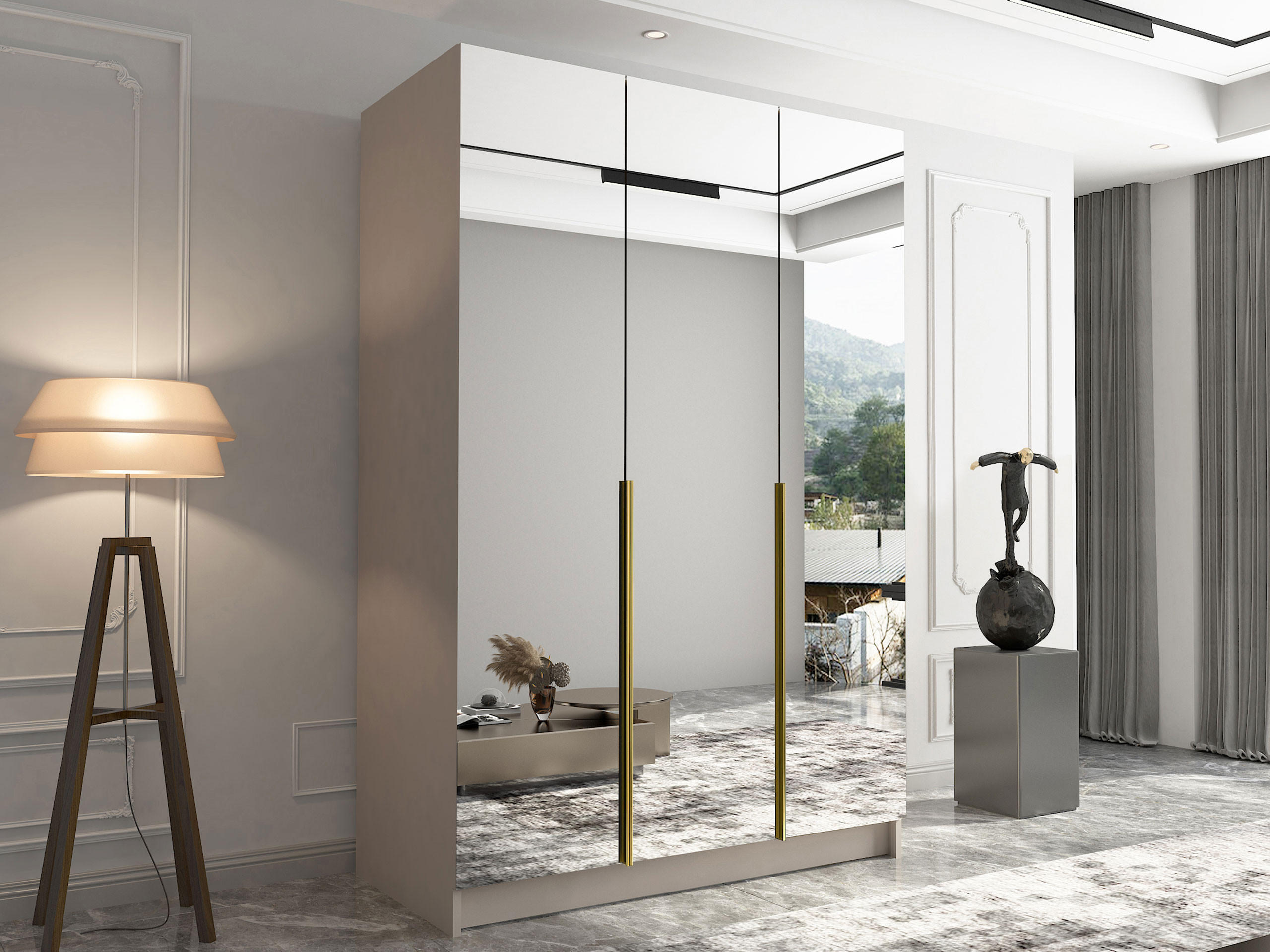 KLEIDERSCHRANK Calia III - Beige/Goldfarben, Holzwerkstoff/Metall (150/215/58cm) - MIRJAN24