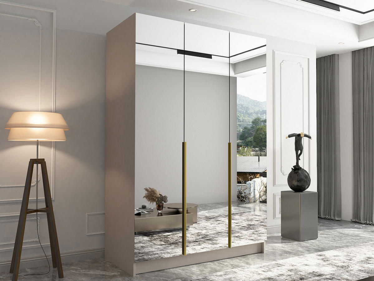 KLEIDERSCHRANK Calia III - Beige/Goldfarben, Holzwerkstoff/Metall (150/215/58cm) - MIRJAN24