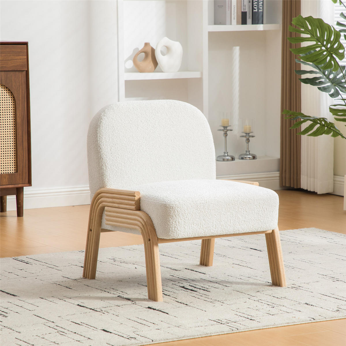 SESSEL Loungesessel Chenille mit Holzbeinen - Weiß, Textil (62/77.5/73cm) - Kaket