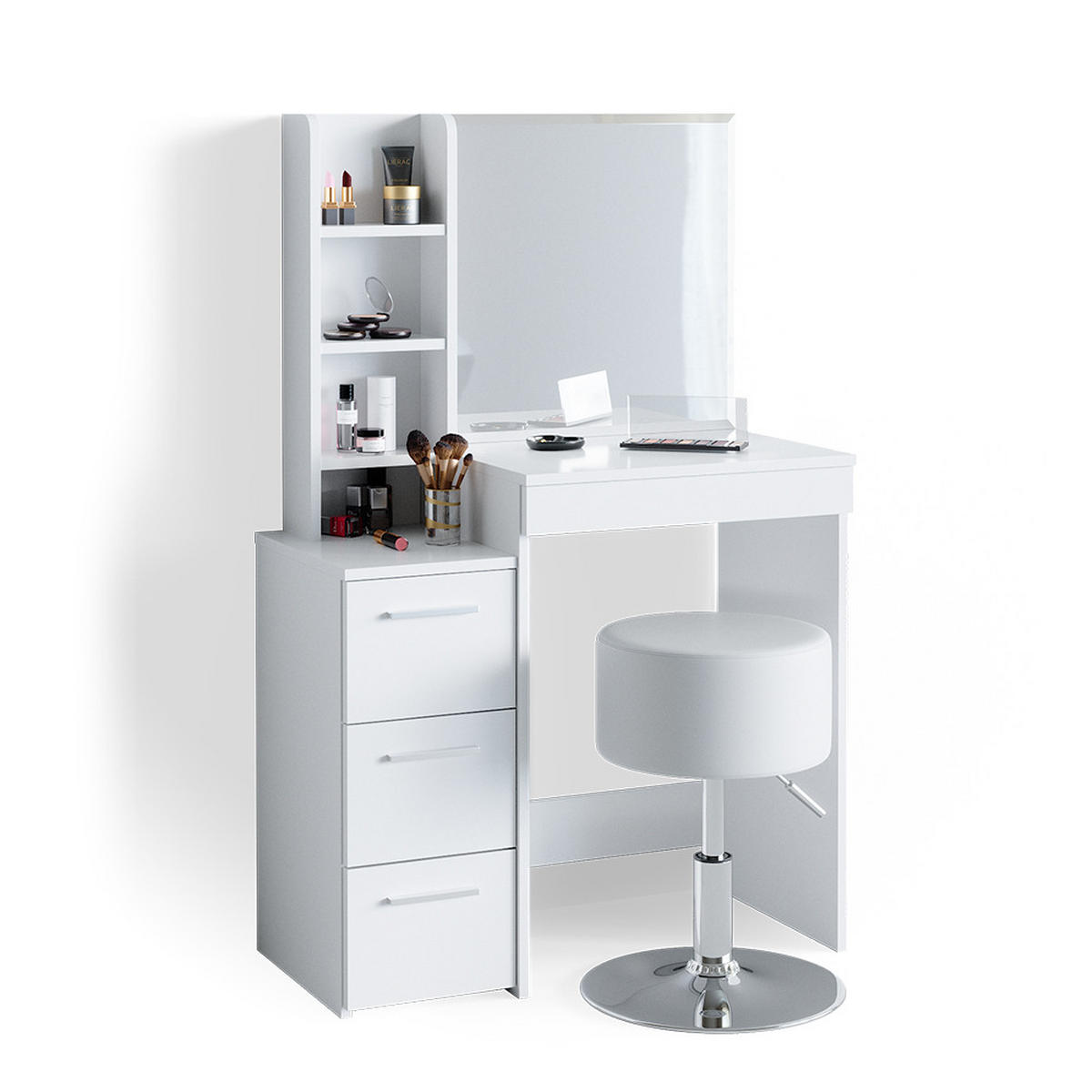 SCHMINKTISCH Meryl Weiß 79.9 cm mit Hocker - Weiß, Holzwerkstoff (40/127.4/79.9cm) - Vicco