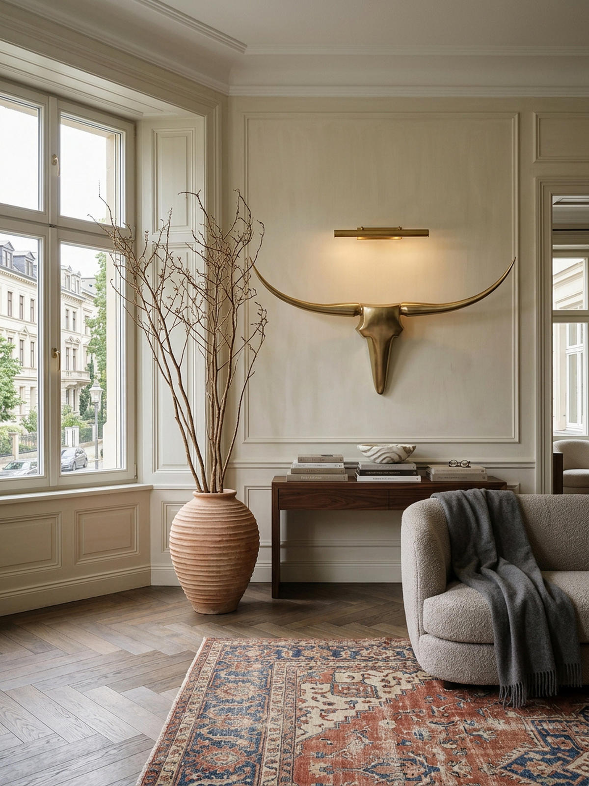 WANDDEKO Bull Geweih aus Aluminium 125 cm Breite, Gold 125x10x60 cm - Goldfarben, Metall (125/60/10cm) - KADIMA DESIGN