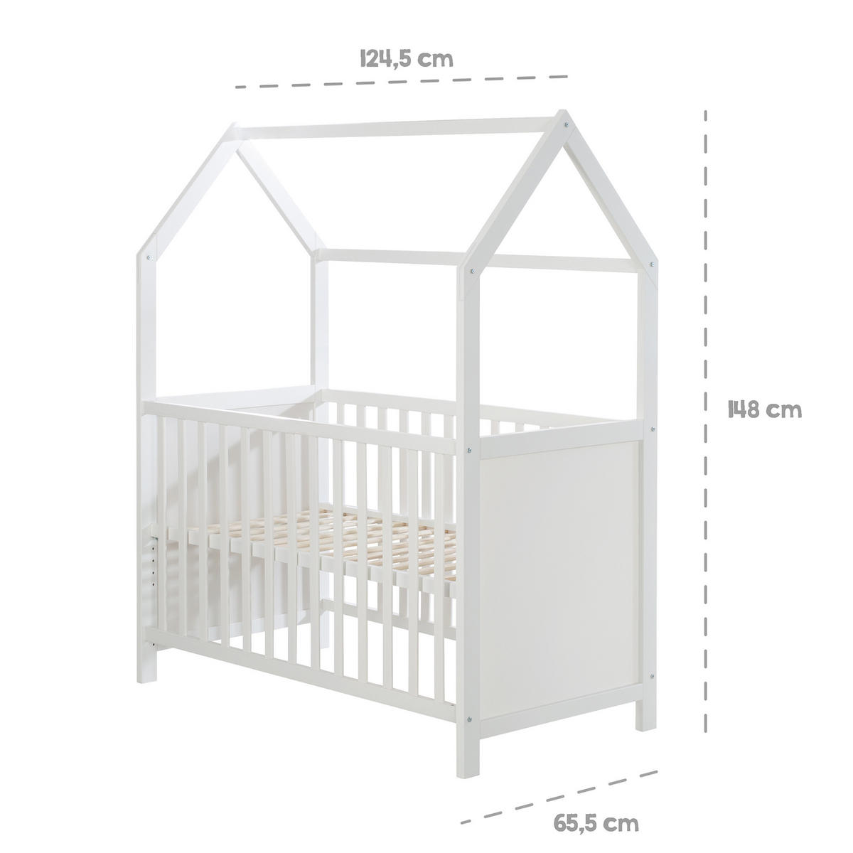HAUSBETT 60 x 120 cm inkl. Wickelplatte - Weiß, Holzwerkstoff (60/120cm) - Roba