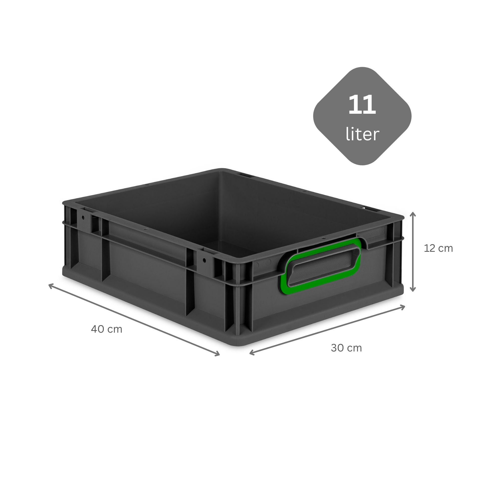 EUROBOX NextGen Color 12x30x40 cm 11 Liter Griffe grün zu, Schwarz - Schwarz/Grün, Kunststoff (30/12/40cm) - PROREGAL