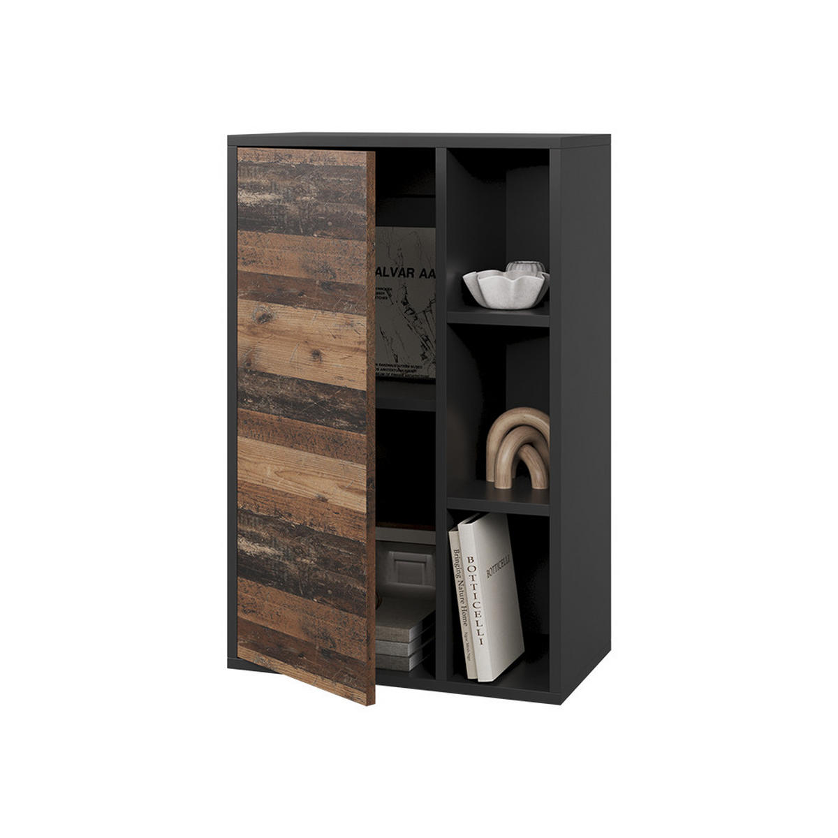 STĚNOVÁ POLICE Berno Černá/starý styl - černá/hnědá, kompozitní dřevo (50.1/78.4/28.3cm) - Vicco