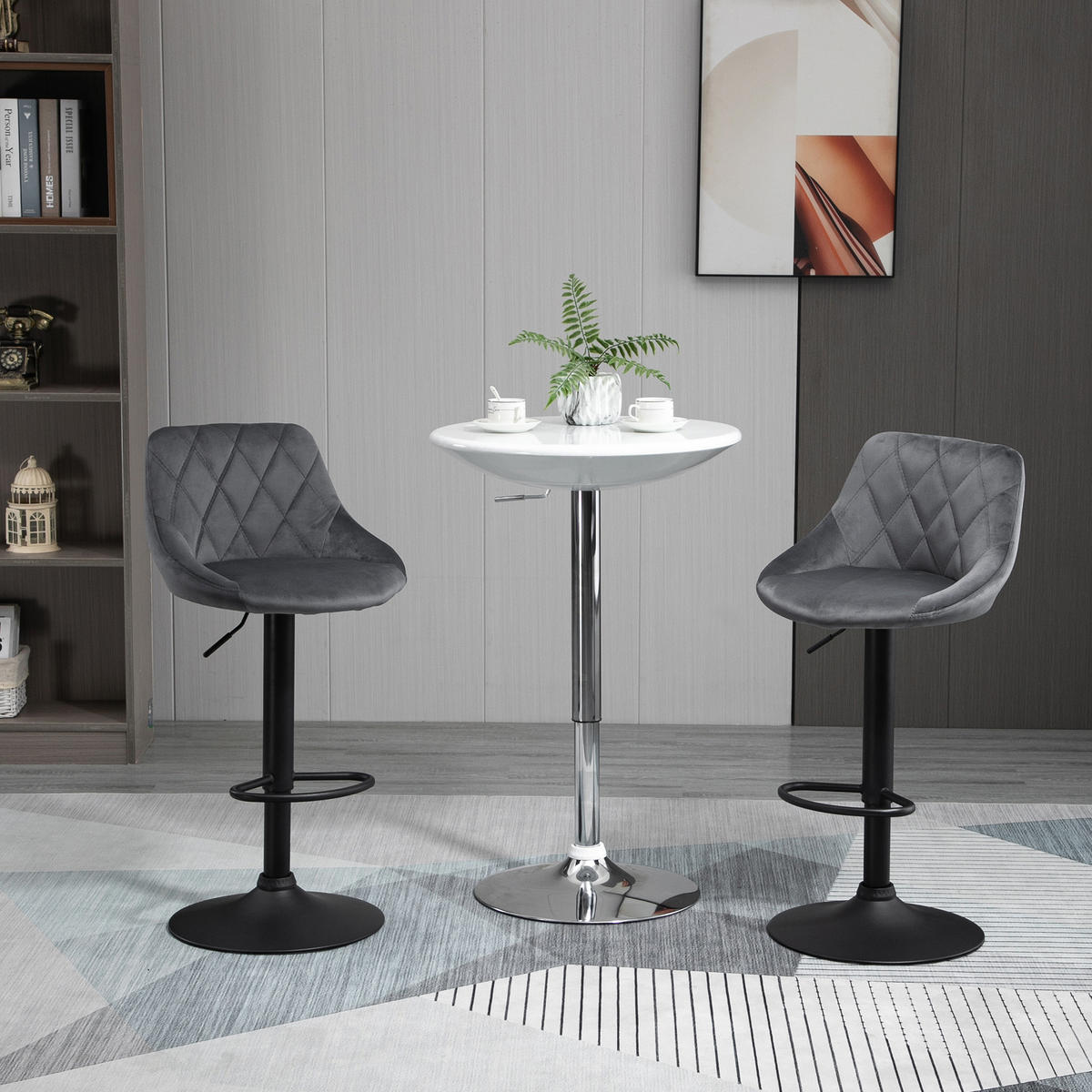 BARHOCKER 2er Set Höhenverstellbar Drehbar Barstühle mit Samtoptik, Dunkelgrau - Dunkelgrau/Schwarz, Textil/Metall (46/104/48cm) - HOMCOM