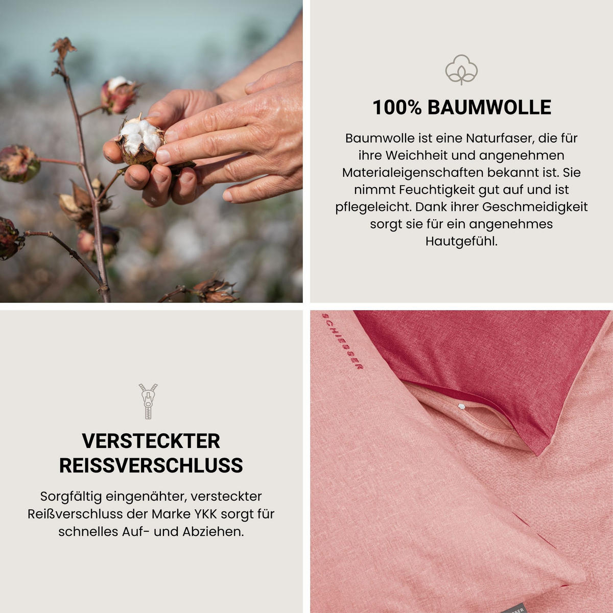 BETTWÄSCHESET Doubleface - Renforcé - 2-teilig - 155 x 220 cm - Rosa - Rosa, Textil (155/220cm) - SCHIESSER