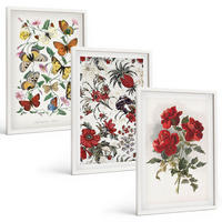 BILDER SET 3er Set - 40x60 cm Weißer Rahmen - Schmetterlinge, Blumen, rote Rosen - Weiß, Kunststoff (40/60cm) - TULUP