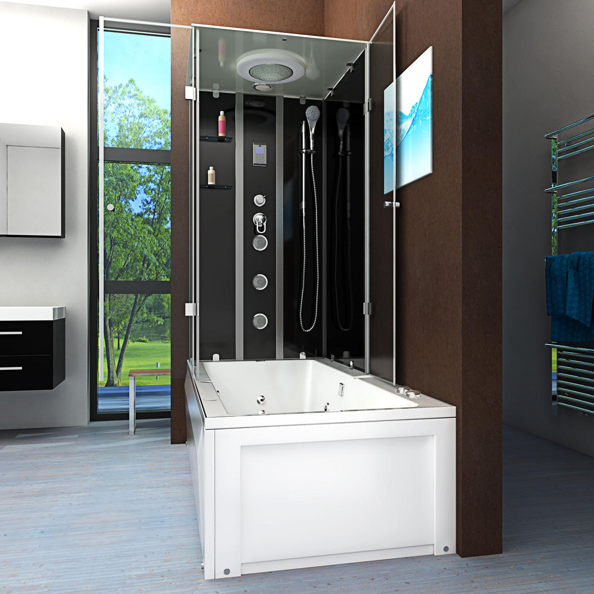 WHIRLPOOL Dusche Kombination K05-R31-WP 90x180 cm - Schwarz, Glas/Kunststoff (180/225/90cm) - AcquaVapore by Sandra Jentho