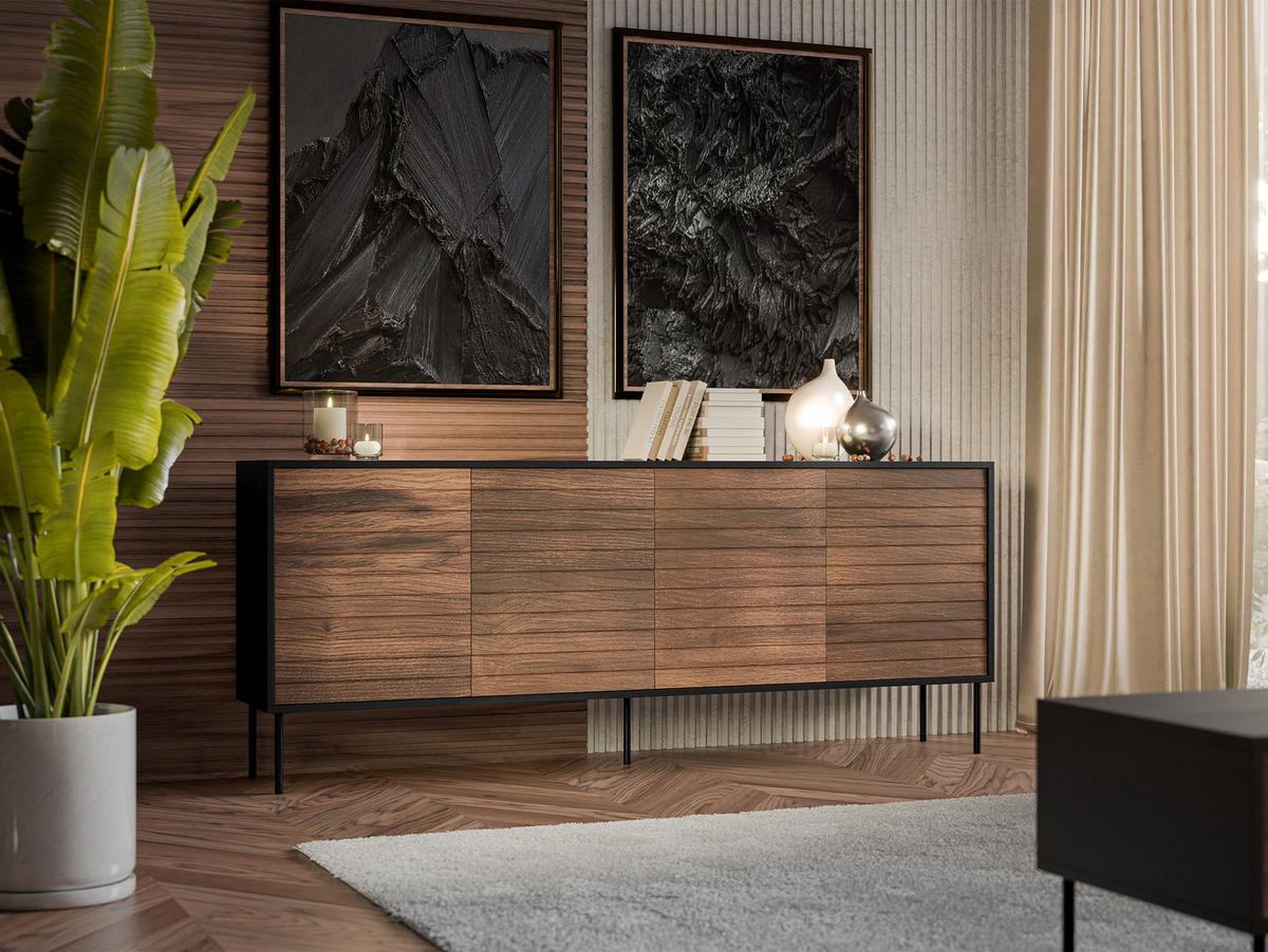 SIDEBOARD Cortina 200 4D - Schwarz/Braun, Holzwerkstoff/Metall (200/81/40cm) - MIRJAN24
