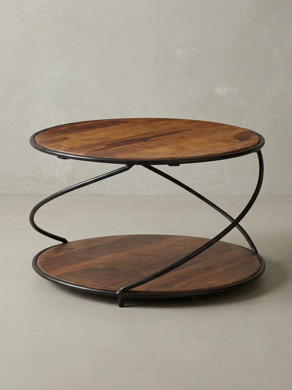 COUCHTISCH Schwarz/Braun, Sheesham Massivholz und Edelstahl, mit 2 Ablageflächen - Schwarz/Braun, Holz/Metall (58/58/35cm) - KADIMA DESIGN