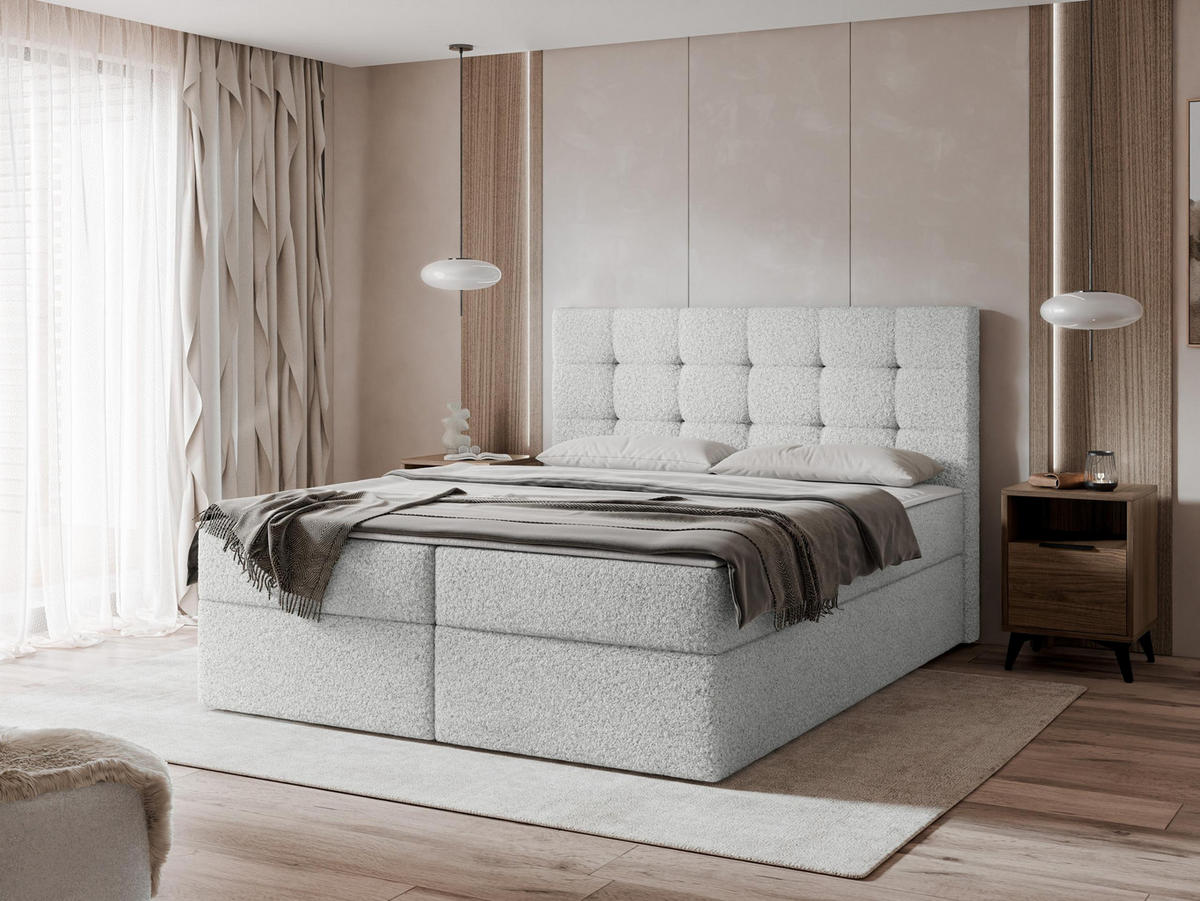 BOXBETT Luanda Boucle - H3 - Hellgrau, Holzwerkstoff/Textil (180/200cm) - MIRJAN24