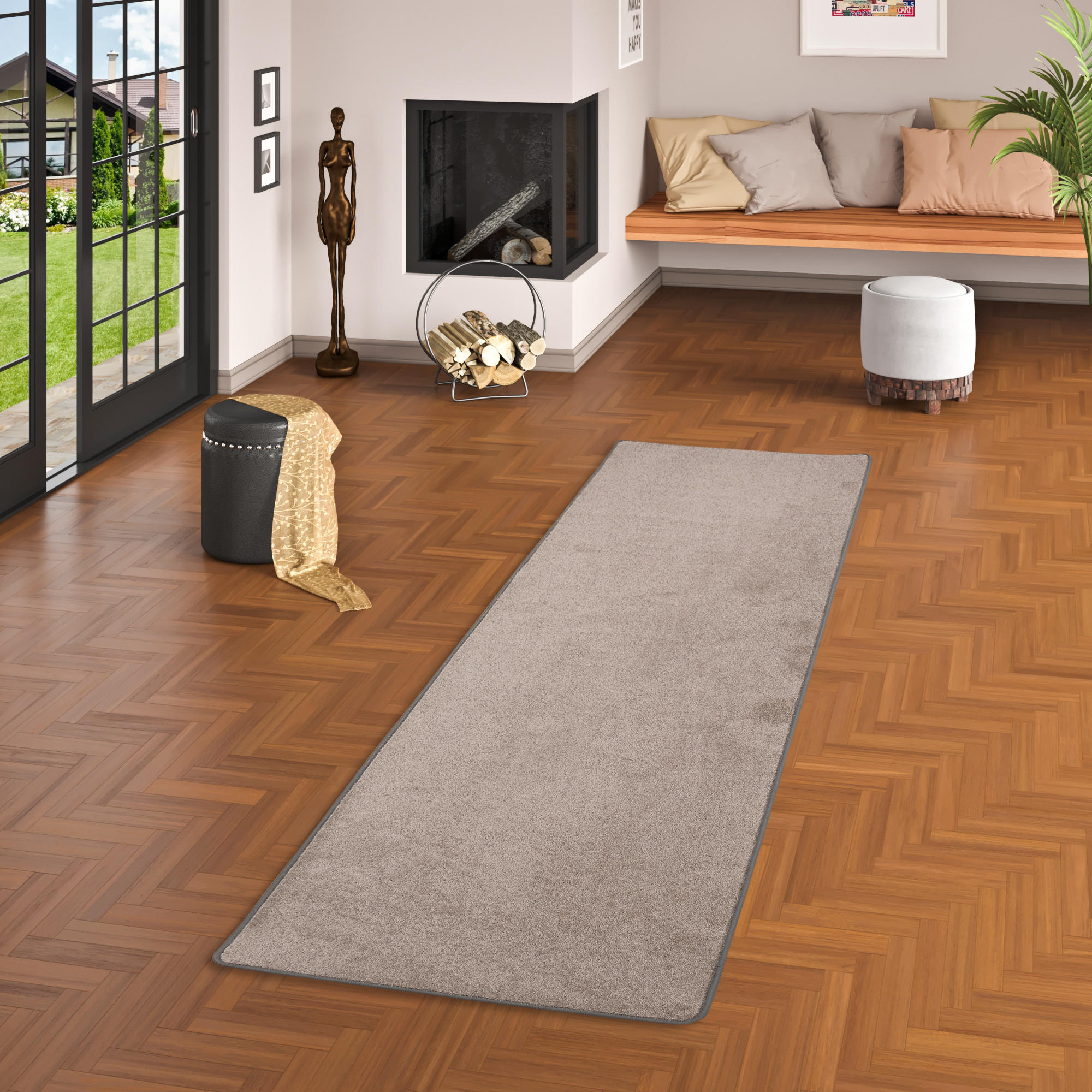 TREND VELOURS LÄUFER TEPPICH JOY - Taupe, Textil (80/200cm) - Snapstyle