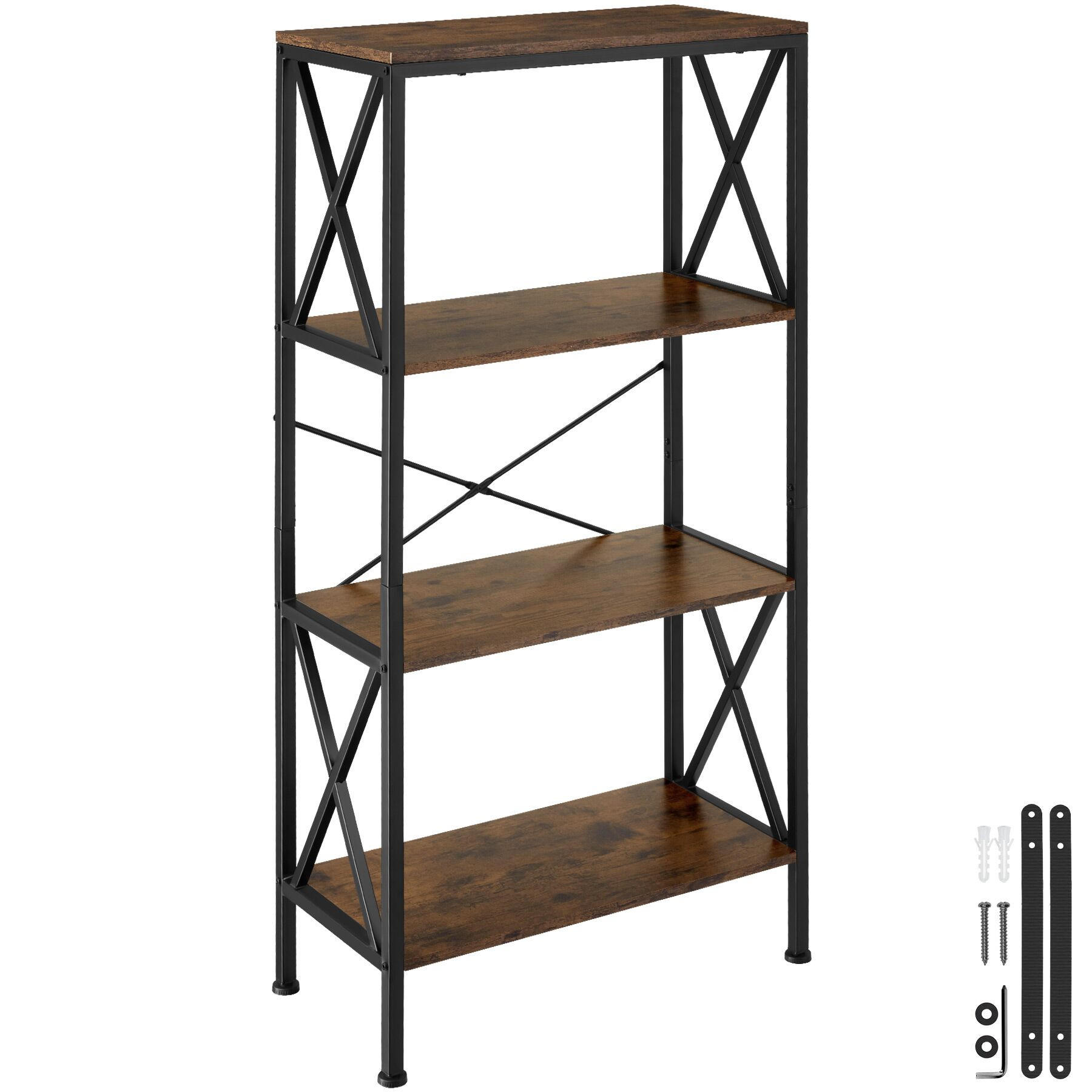 REGAL Barry,inklusive Kippschutz, 61,5 x 31,5 x 133,5 cm,Industrial Holz dunkel, rustikal - Rostfarben, Holzwerkstoff (31.5/133.5/61.5cm) - tectake