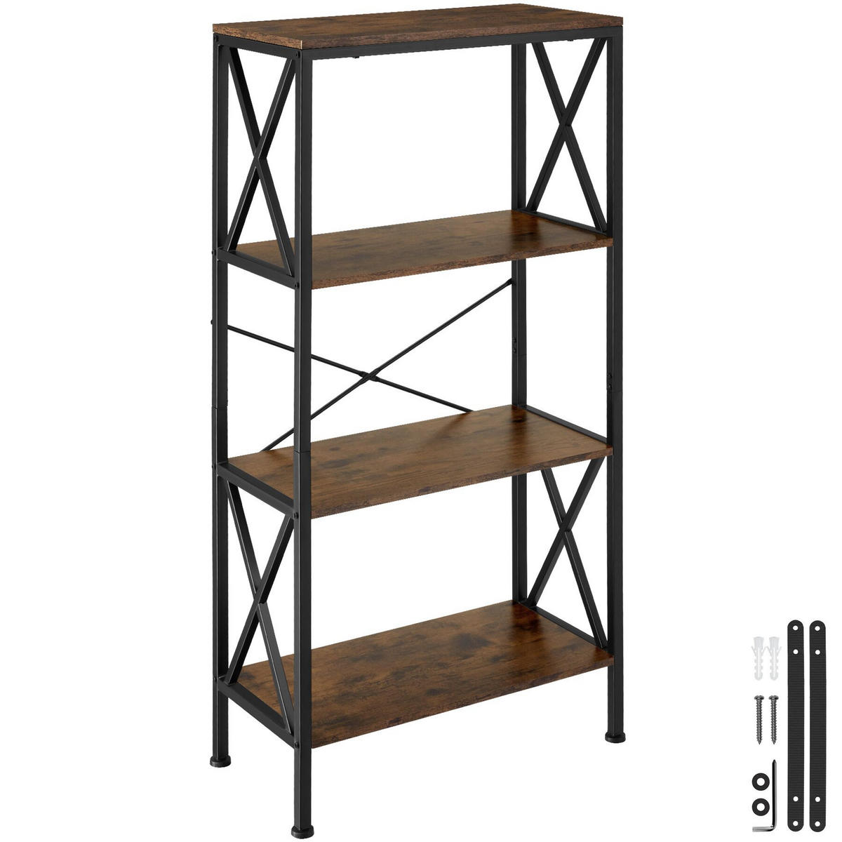 REGAL Barry,inklusive Kippschutz, 61,5 x 31,5 x 133,5 cm,Industrial Holz dunkel, rustikal - Rostfarben, Holzwerkstoff (31.5/133.5/61.5cm) - tectake