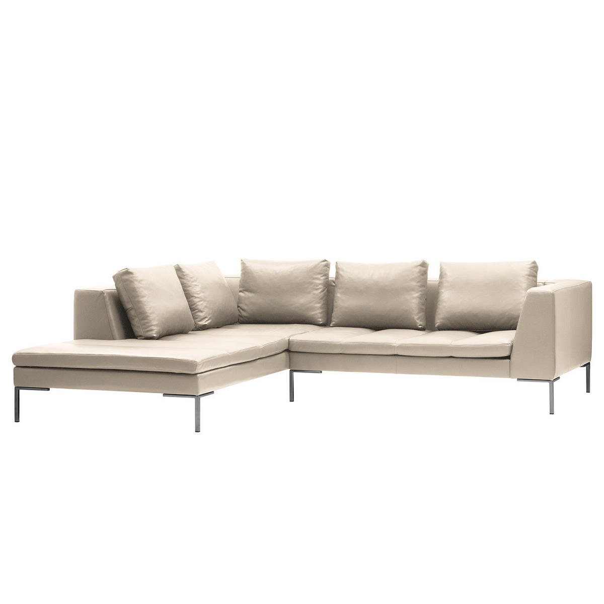 ECKSOFA mit Ottomane - Chromfarben/Hellgrau, Leder/Metall (255/230cm) - home24