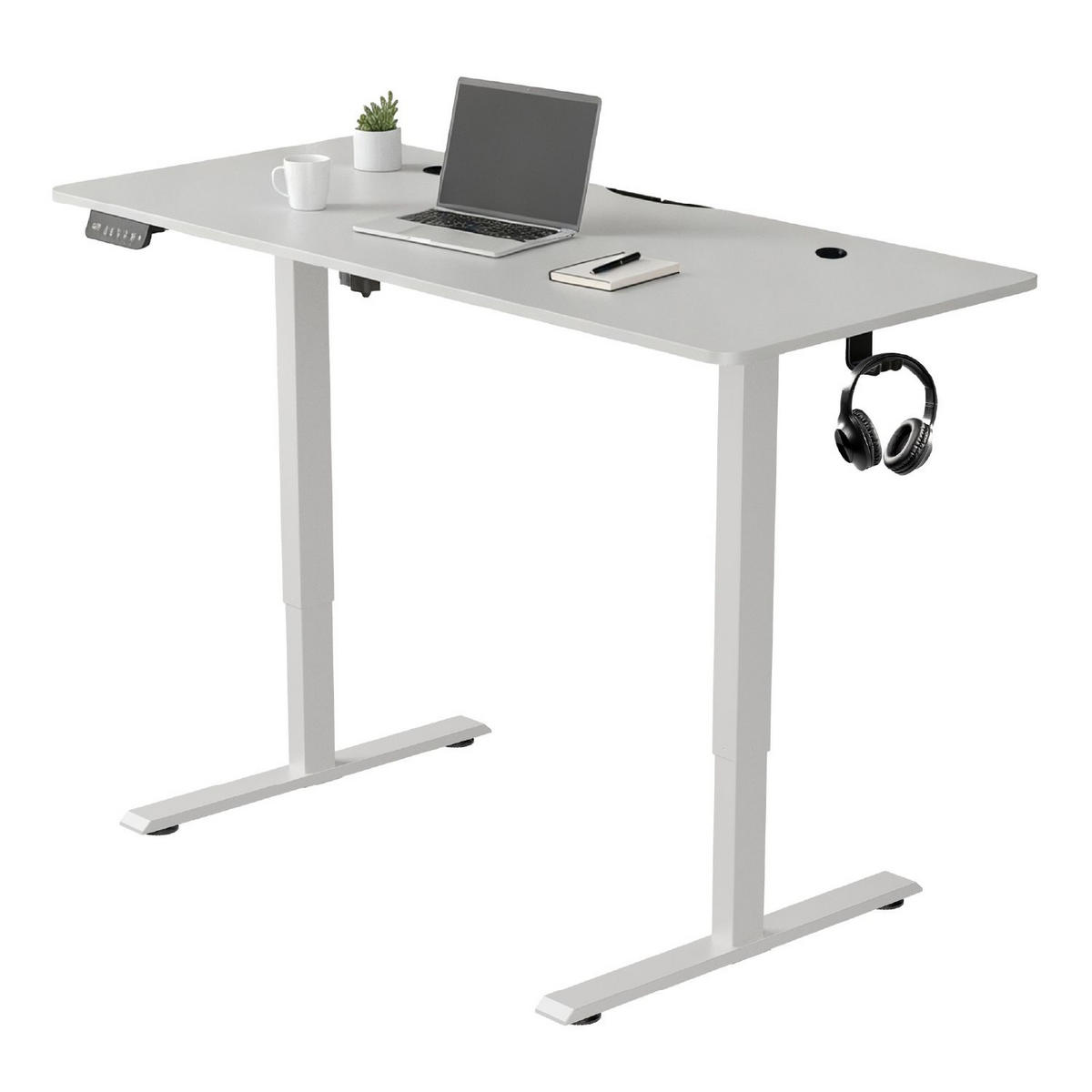 SCHREIBTISCH Office Stand weiß 140x60 cm höhenverstellbar - Weiß, Holz (60/140/117cm) - Juskys