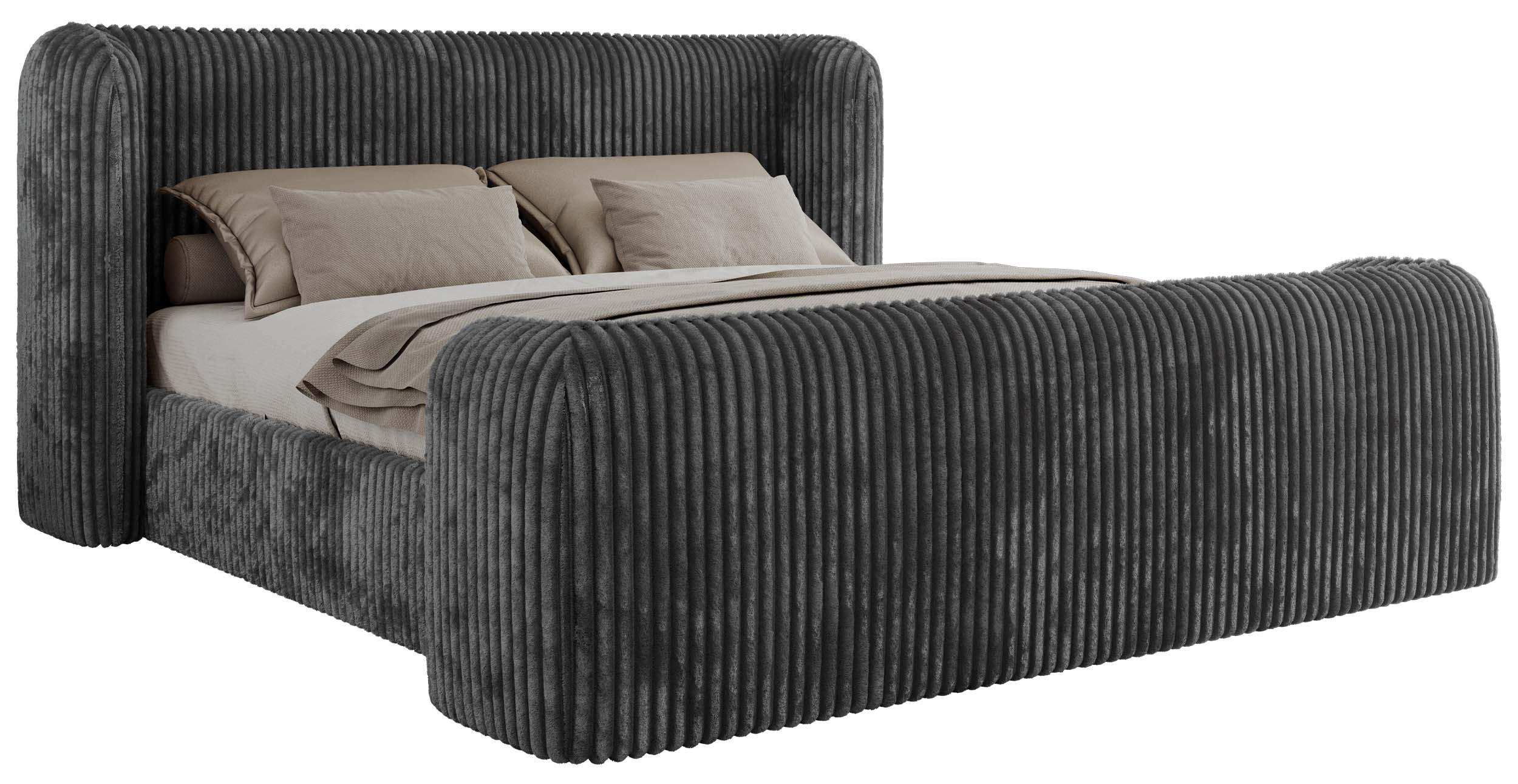 POLSTERBETT EMORA CLASSIC DUO 160/200 - Grau Cord - Multipocket-Matratze - Grau, Textil (160/200cm) - MKS