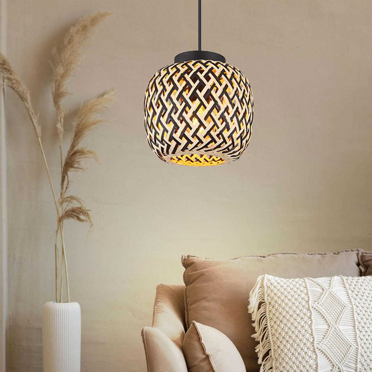 LED PENDELLEUCHTE Metall Bambus Braun - Braun, Holz (20/20/120cm) - Globo Lighting