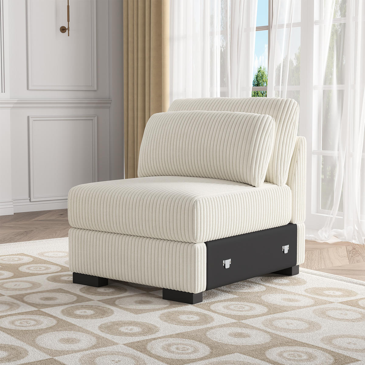LOUNGE-SESSEL Modern Creme Mit Kord-Polsterung & Schwarzem Gestell - Beige, Holz (74/85/88cm)