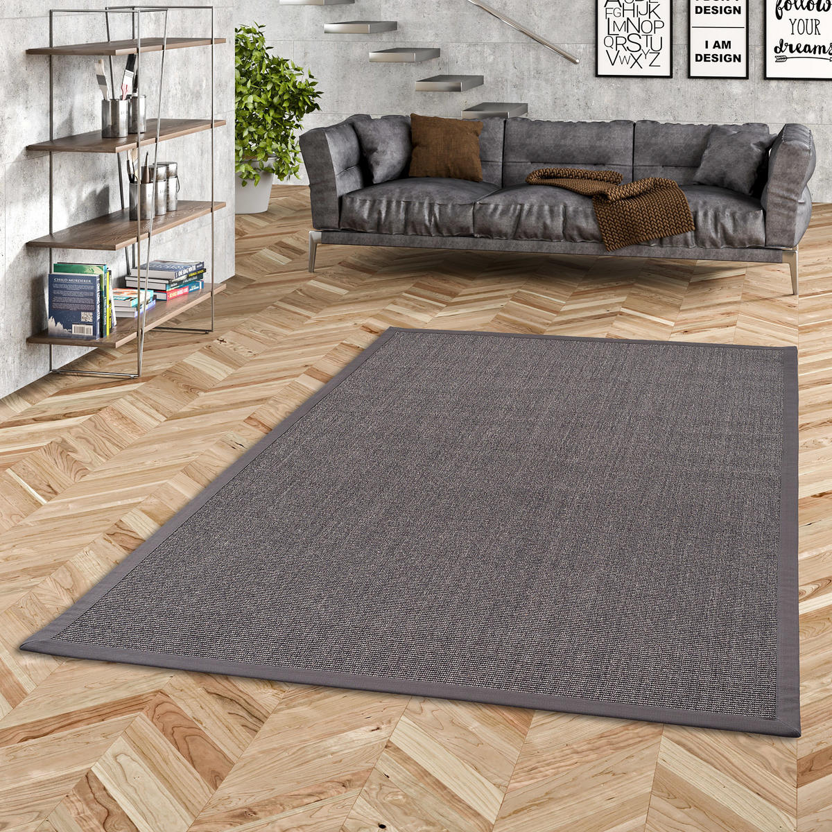 SISALTEPPICH NATURA KLASSISCH MIT BORDÜRE - Anthrazit, Textil (160/230cm) - Pergamon