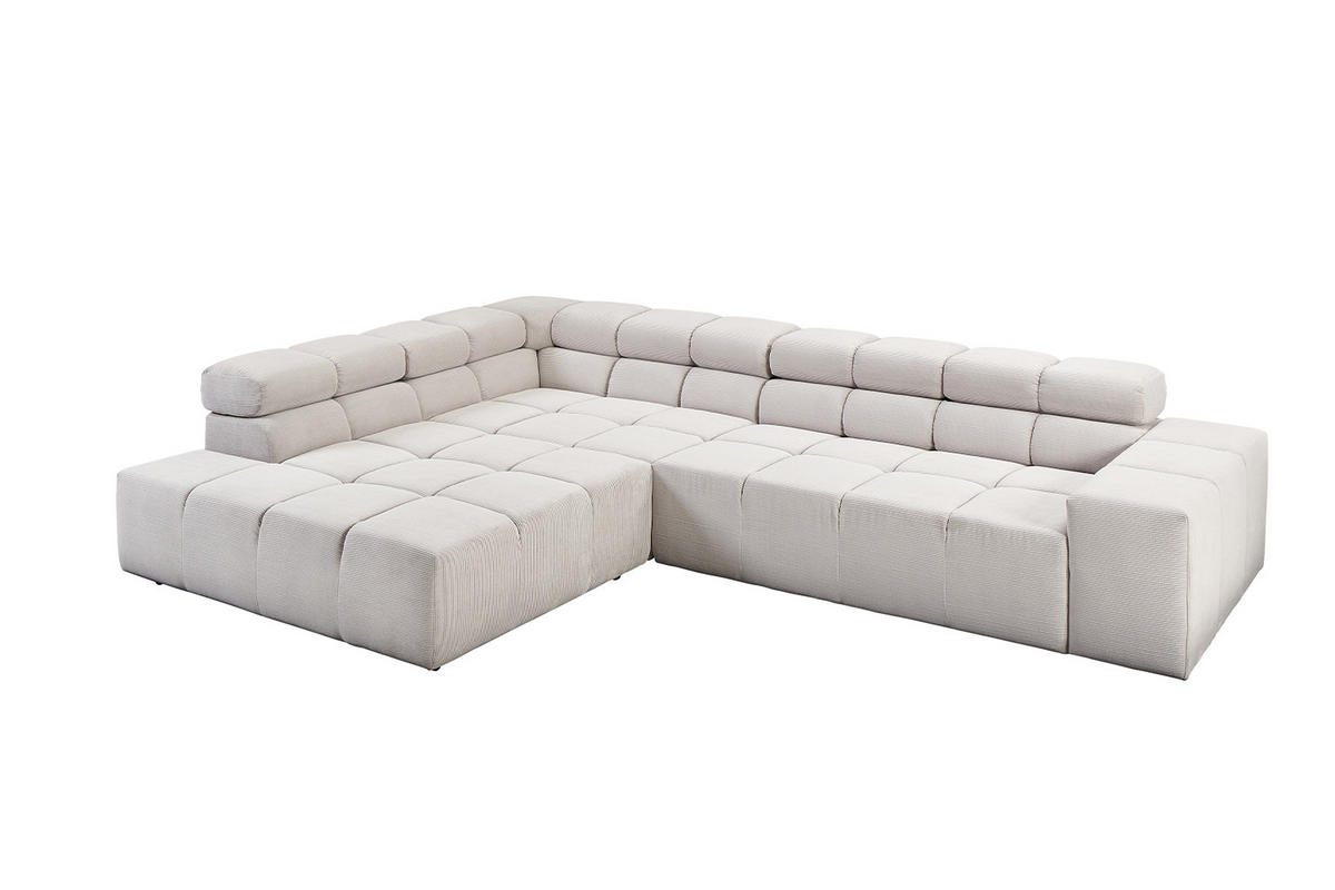 ECKSOFA NEVADA Silber Cord - Silberfarben/Schwarz, Kunststoff/Textil (319/215cm) - KAWOLA