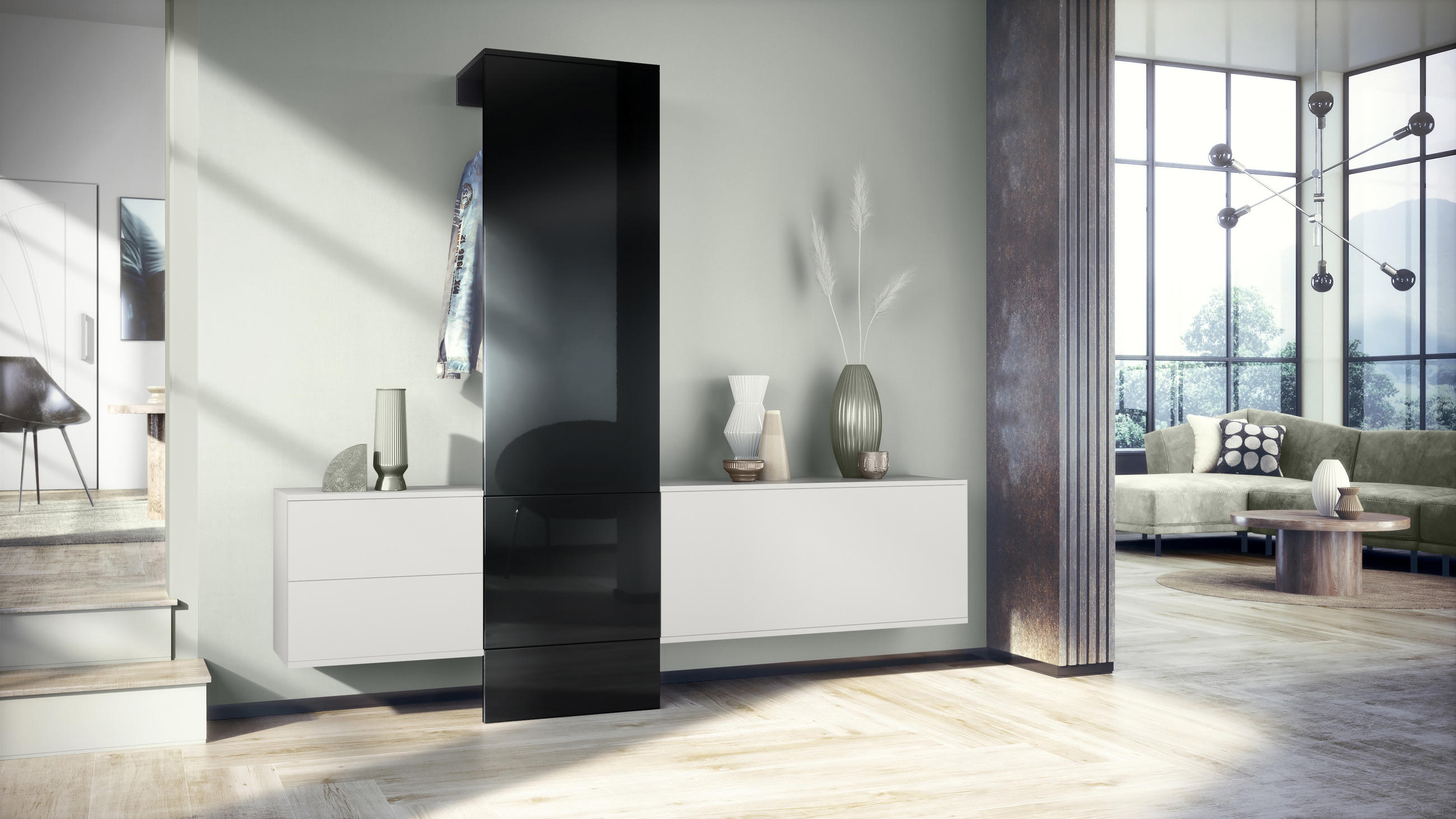 GARDEROBE DualVista Schwarz Hochglanz - Schwarz Hochglanz, Holzwerkstoff (208/193/35cm) - Vladon