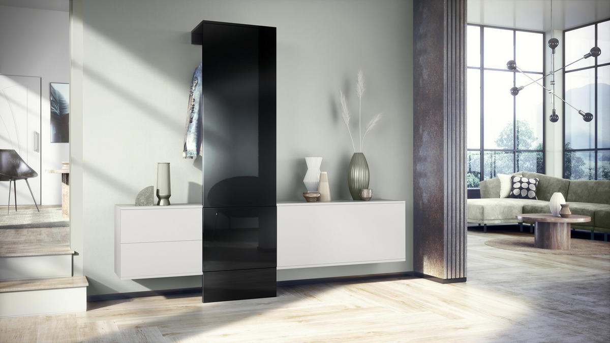 GARDEROBE DualVista Schwarz Hochglanz - Schwarz Hochglanz, Holzwerkstoff (208/193/35cm) - Vladon