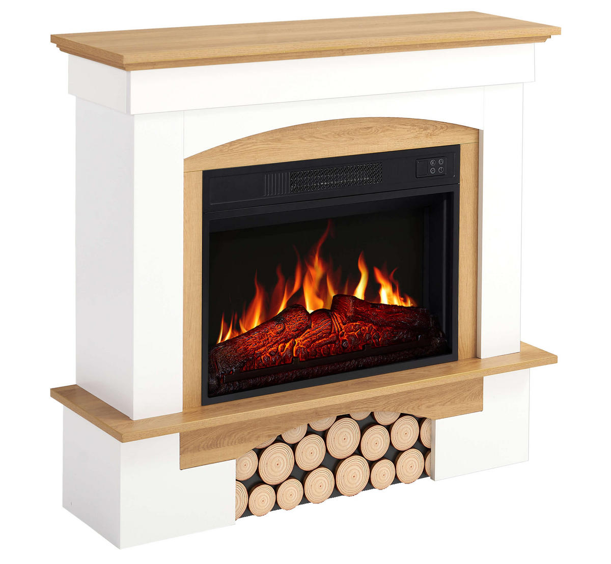 ELEKTROKAMIN Woodley AF23S Weiß Eiche Natur – Breite 107 cm, 3D-Flammeneffekt, LED-Beleuchtung, Heizfunktion - Weiß, Glas/Holzwerkstoff (98.5/90/30cm) - ArtiFlame