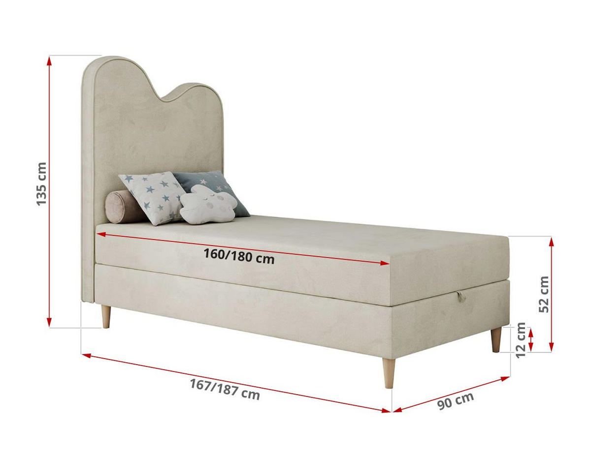 BOXBETT FLOW 90/180 Beige Velvet hydrophob - H3 - Beige, Holz/Textil (90/180cm) - MKS