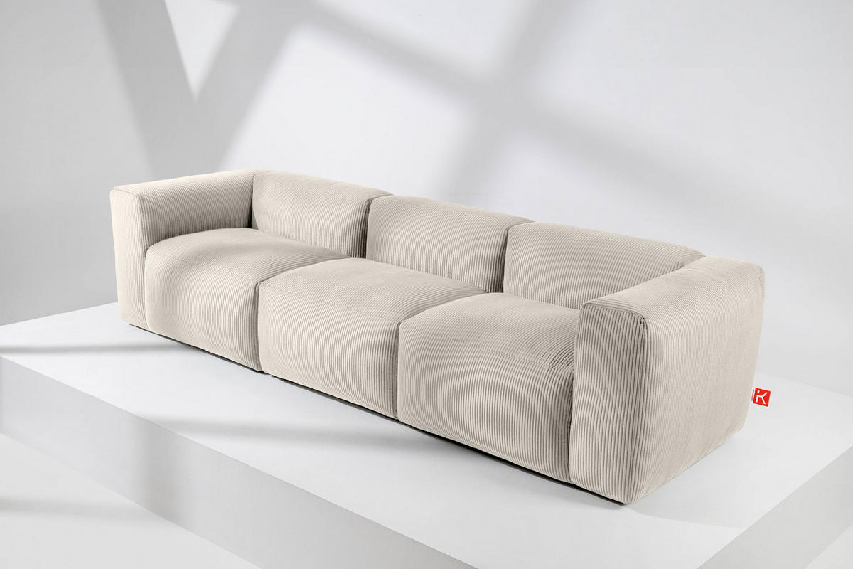 3-SITZER-MODULSOFA BUFFO mit extrem weicher und bequemer Sitzfläche, Kordstoff, cremefarben - Creme, Textil (290/73/96cm) - KONSIMO®