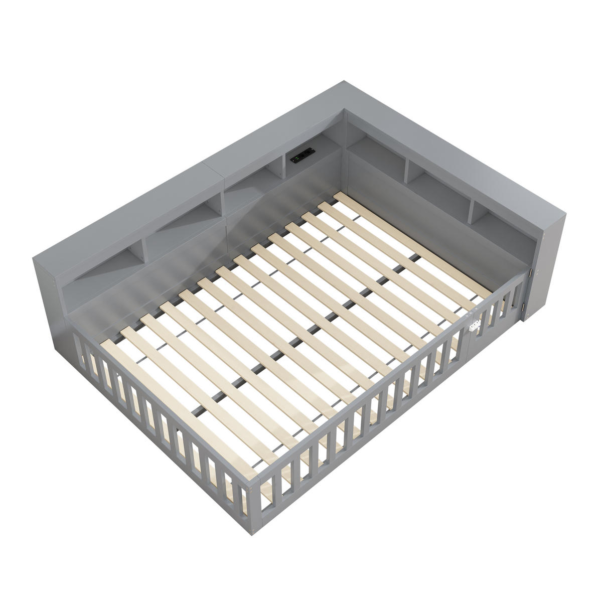 KINDERBETT aus Spanplatte 140x190 cm in Grau mit USB & Steckdose - Grau, Holzwerkstoff (140/190cm) - Modfu