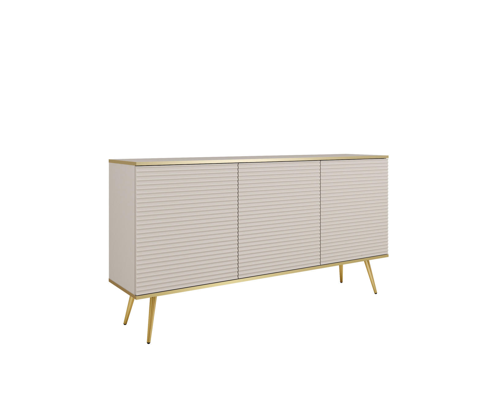 KOMMODE FORNO (Beige, Rillenfront, Goldene Details, 3 Türen, goldene Metallfüße, 160 cm) - Gelb/Beige, Holz/Holzwerkstoff (160/85/39cm) - Ravio